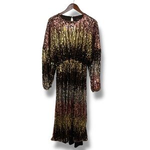 Boohoo Sequin Long Sleeve Dress - Gold and Black